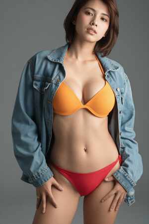 巨乳赤ビキニ姿の魅力的な女性