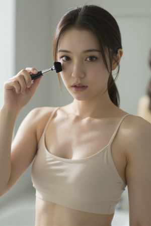 バスルームで撮影された女性のポートレート