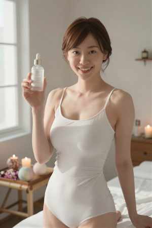 白タンクトップを着こなす美女