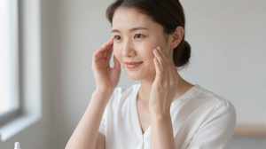 目元ケアでアイセラムを塗る女性