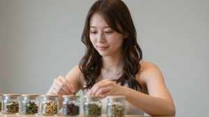 ハーブティーを準備する女性
