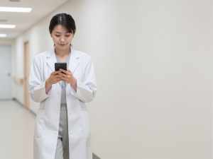 スマートフォンを見る女性医師