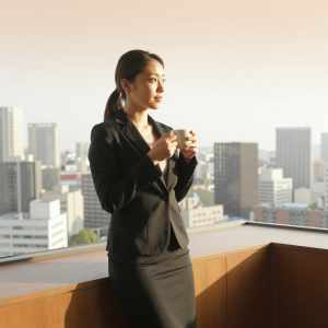 都会を眺める女性経営者