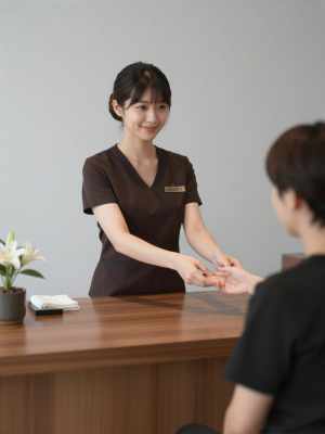 ホテルスパでゲストを迎える受付