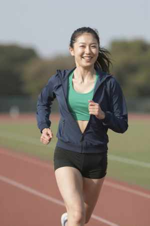 屋外でランニング中の女性