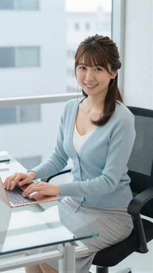 オフィスで撮影された女性のポートレート