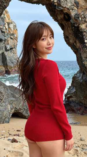 海の笑顔な女性ポートレート