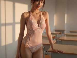 柔らかな光が降り注ぐ教室での女性ポートレート