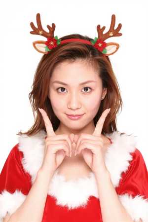 赤ドレスの笑顔ポートレート素材