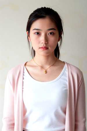 ピンクセーターを着こなす美女