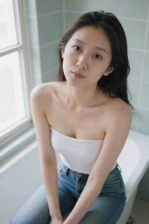 バスルームで撮影された女性のポートレート