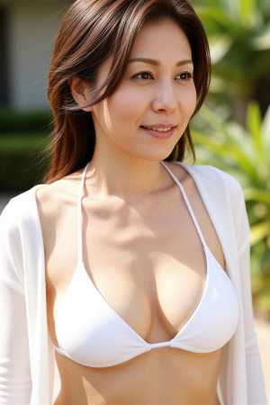 熟女・爆乳緑のビキニを着た女性のポートレート