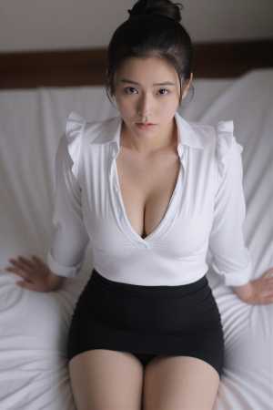 熟女・巨乳黒ブラウス姿の魅力的な女性