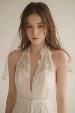 白のレースを着た女性のポートレート