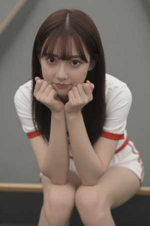 赤制服を着こなす美女