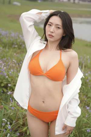 巨乳紫ビキニの美しいポートレート素材