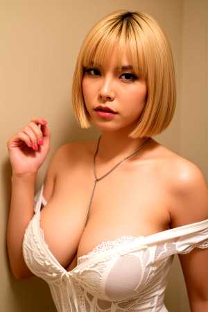 爆乳黒レース姿の魅力的な女性