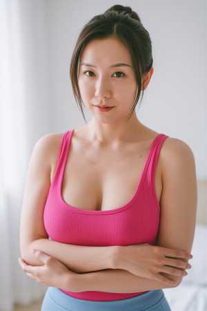 熟女・爆乳水色タンクトップの美しいポートレート素材