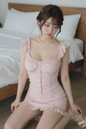 爆乳ピンクドレス姿の魅力的な女性