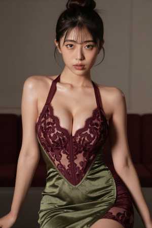 巨乳ラウンジで見せる黒ドレスのセクシーショット