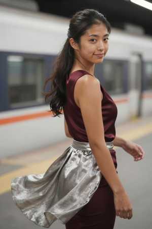 ホーム立つ女性のポートレート