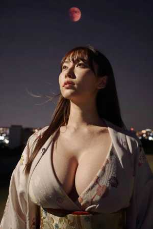 巨乳黒の着物を着た女性のポートレート