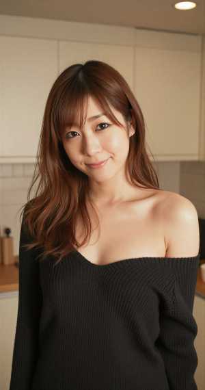 キッチンで撮影された女性のポートレート