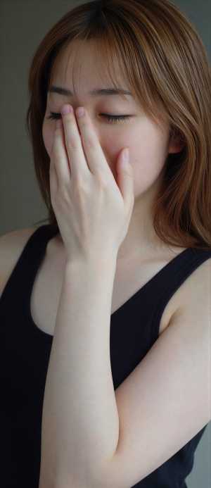 黒タンクトップを着こなす美女