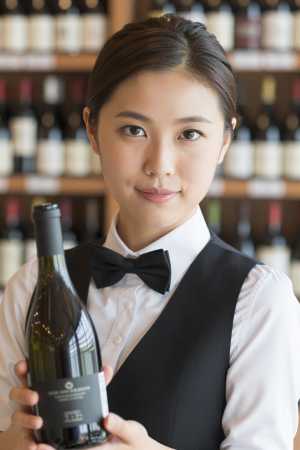 黒ベストを着こなす美女