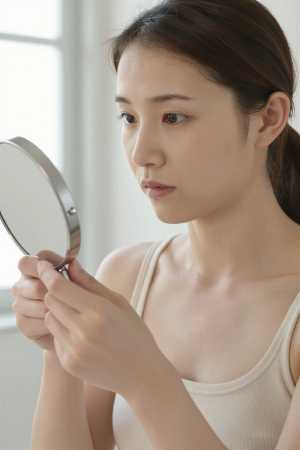 バスルームでのタンクトップ姿の女性