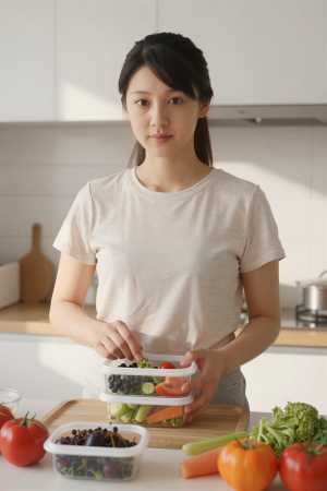 キッチンで撮影された女性のポートレート