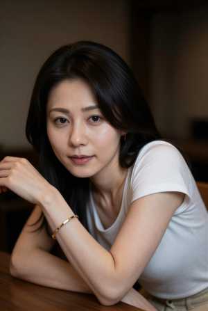 熟女黒のシャツを着た女性のポートレート