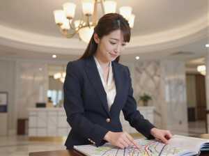 ホテルで見せるネイビーシルクのエレガントショット