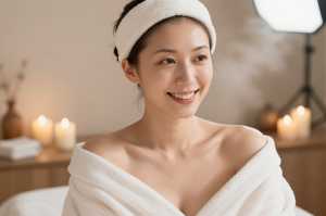 スパでフットバスを楽しむ女性