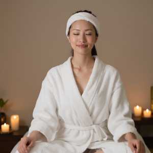 スパで瞑想する女性