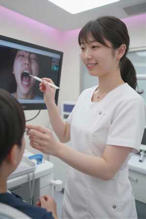 口腔内カメラの画像で説明する歯科医