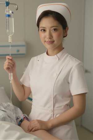 点滴をチェックする看護師