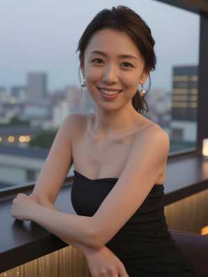 屋上バーでくつろぐ女性スタッフ