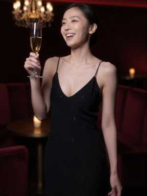 キャバクラ求人・黒ドレスのシャンパン