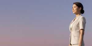 求人バナー素材: 紫ピンクとビジネス女性の横顔