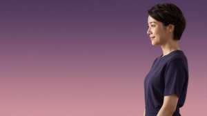 求人バナー素材: 紫ピンクとモダンな女性