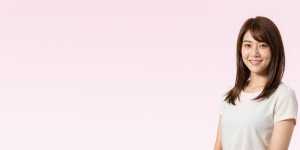 求人バナー素材: ピンクグラデのカジュアル女性