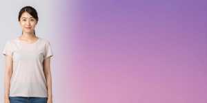 求人バナー素材: カジュアル女性と紫ピンク