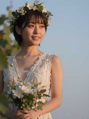 夕暮れのブドウ畑で結婚式