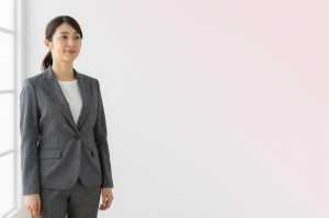 求人バナー素材: ピンクグラデと女性