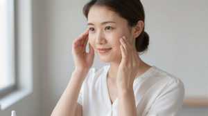 目元ケアでアイセラムを塗る女性