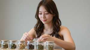 ハーブティーを準備する女性