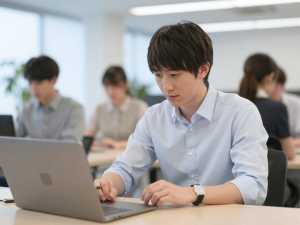 オフィスでデータ分析する男性