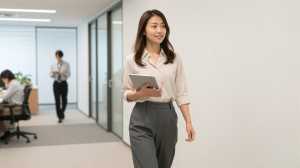 オフィス通路を歩く女性社員