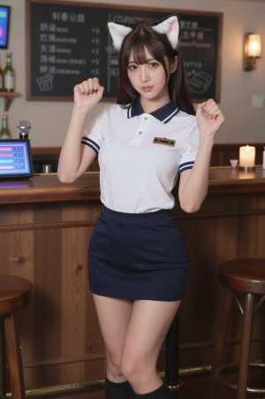 黒シャツを着こなす美女